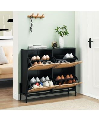 Shoe Cabinet Shoe Cabinet with 4 Rattan Flaps Shoe Cabinet Shoe Rack Narrow with 8 Shelves Metal Legs