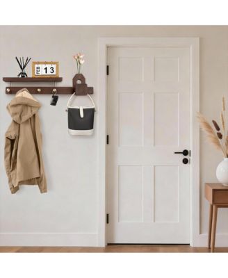 Solid Wood Coat Rack with 4 Copper Hooks, Shelf & Flower Holder