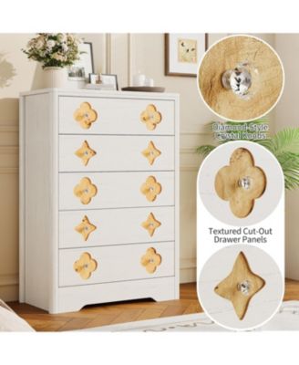 Fluted 5-Drawer Tall Dresser for Bedroom, 42.9" Wooden Chest of Drawers with Storage
