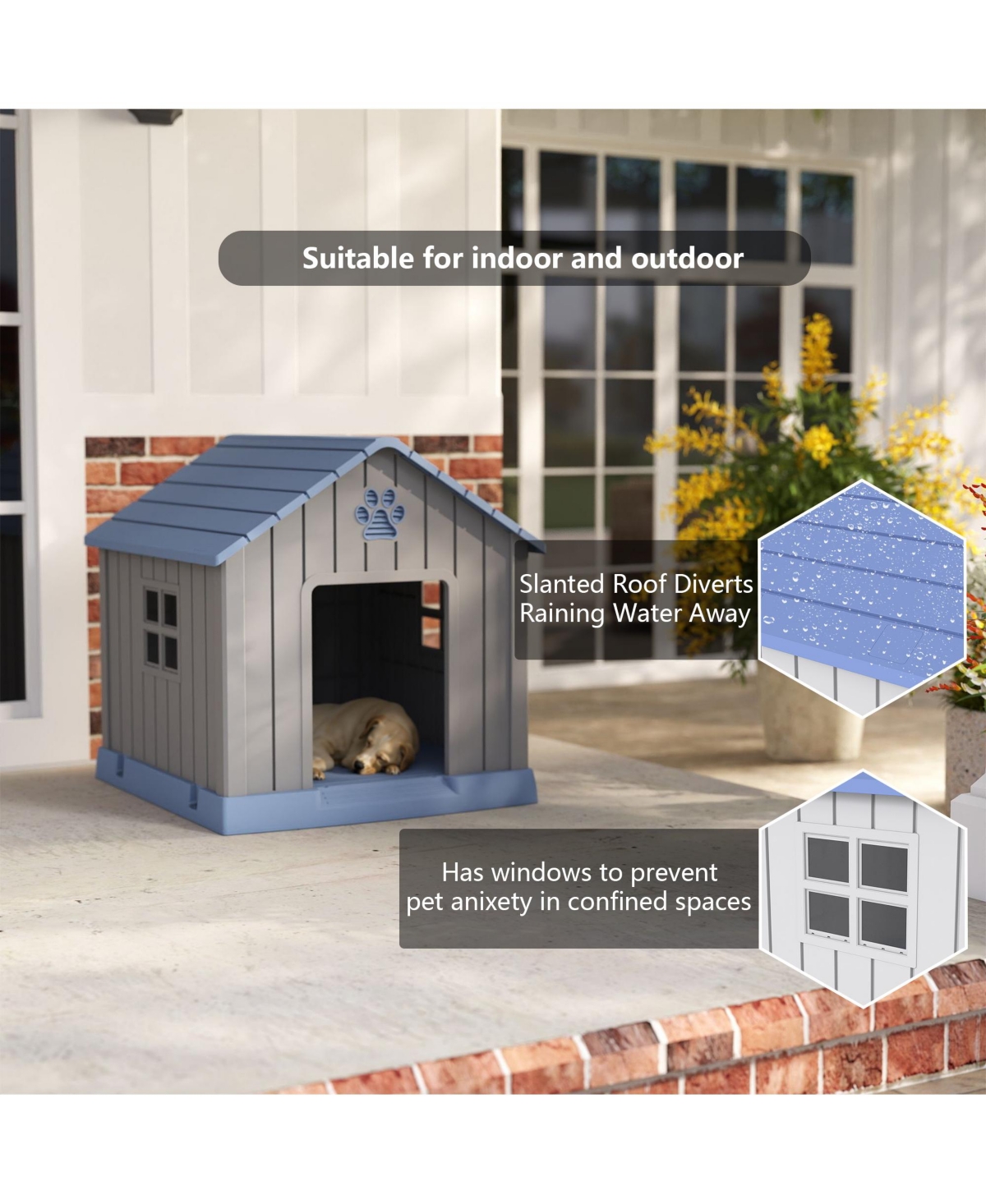 Decksplore 31 inch pointed dog house All Weather Insulated Shelter for Medium Dogs with Waterproof Design