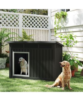 204 inclined top air pole kennel gray and black Durable Outdoor Kennel with Angled Roof for Optimal Drainage and Ventilation