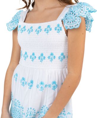 Girls' 7-16 Smocked Square Neck Dress