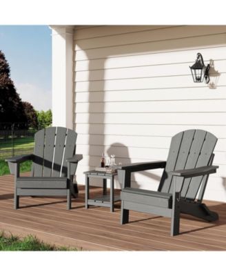 Adirondack Chair Set w/ 2-Tier Side Table - HDPE 380 LBS All-Weather Wood Texture - Patio/Deck/Pool/Backyard