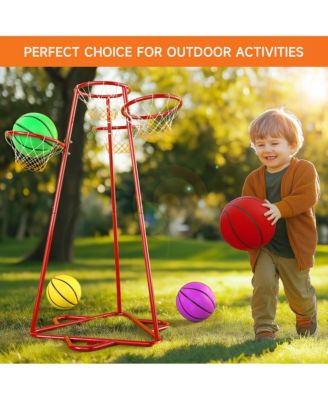 4-Hoop Kids Basketball Set, Multi-Height Fixed Hoops for Family & Group Play