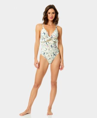 Women's V-Neck Ruffle One-Piece Swimsuit