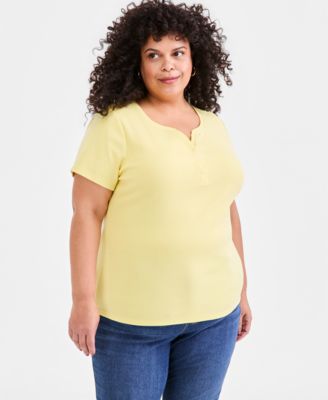 Plus Size Short-Sleeve Henley Top