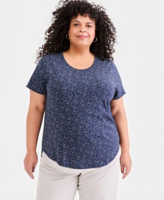Style & Co Plus Size Perfect Short-Sleeve Open-Crewneck T-Shirt
