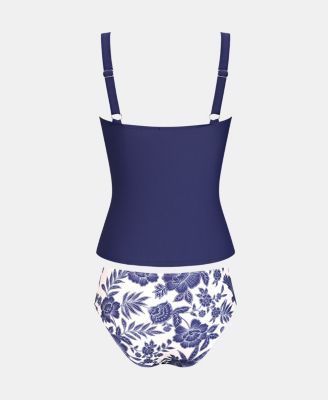 Women's Wrapped Tankini Top & Tropical Mid-Rise Bottoms Set