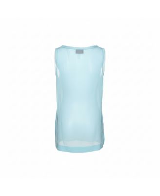 Women's Pastel Blue Silk & Knit Sleeveless Scoop Neck Top