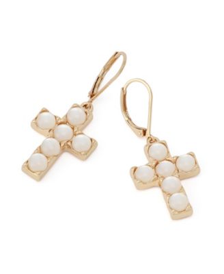 Mother of Pearl Cross Drop Earrings