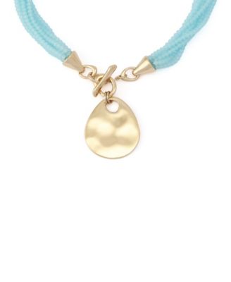 Faux Stone Disc Pendant Seed Bead Necklace