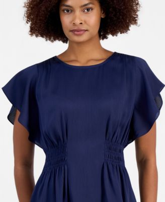 Women's Flutter-Sleeve Smocked-Waist Top