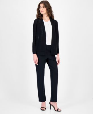 Women's Open-Front Sheer-Stripe Cardigan