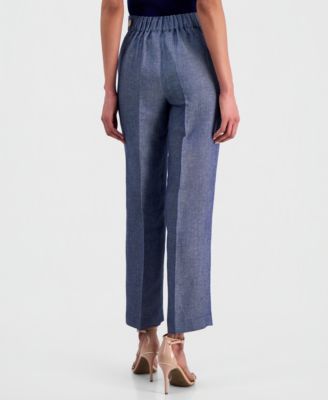 Women's Linen-Blend Tab-Waist Pull-On Trousers