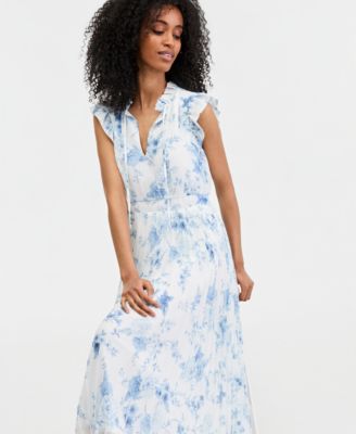 Petite Flutter-Sleeve Printed Midi Dress
