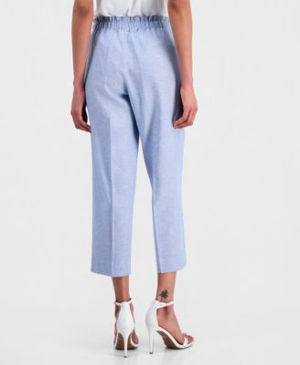 Petite Linen Blend Mid-Rise Draw String Pants