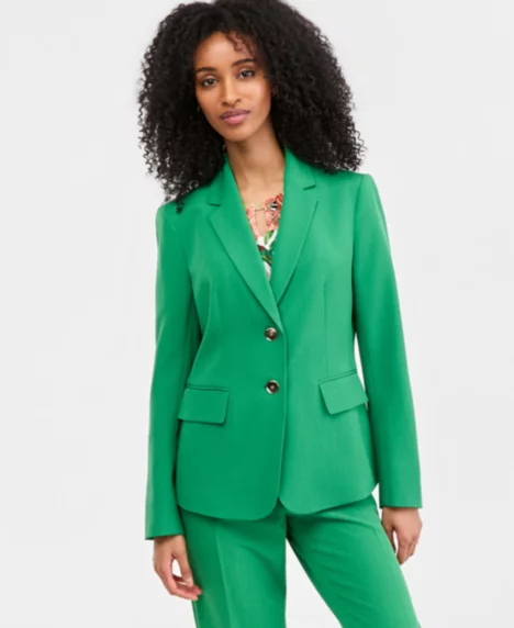 Petite Two-Button Notch Collar Jacket - Lush Green