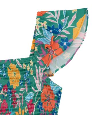 Girls' 7-16 Printed Smocked Dressy Romper