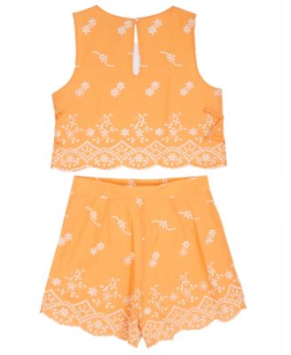 Girls' 7-16 Embroidered Eyelet Top and Shorts, 2-Piece Set