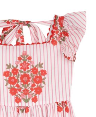 Girls' 7-16 Striped Block Print Flutter-Sleeves Maxi Dress