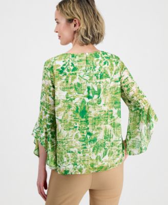 Women's Ruffle-Cuff 3/4-Sleeve Top