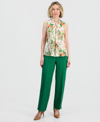 Women's Floral-Print Sleeveless Tie-Neck Top