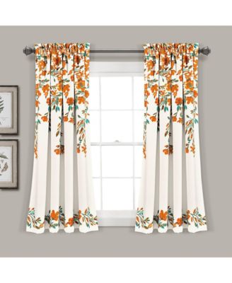 Tanisha Light Filtering Window Curtain Panels Pair 52"W x 63"L Tangerine & Turquoise - Floral Curtains for Bedroom - Drapes