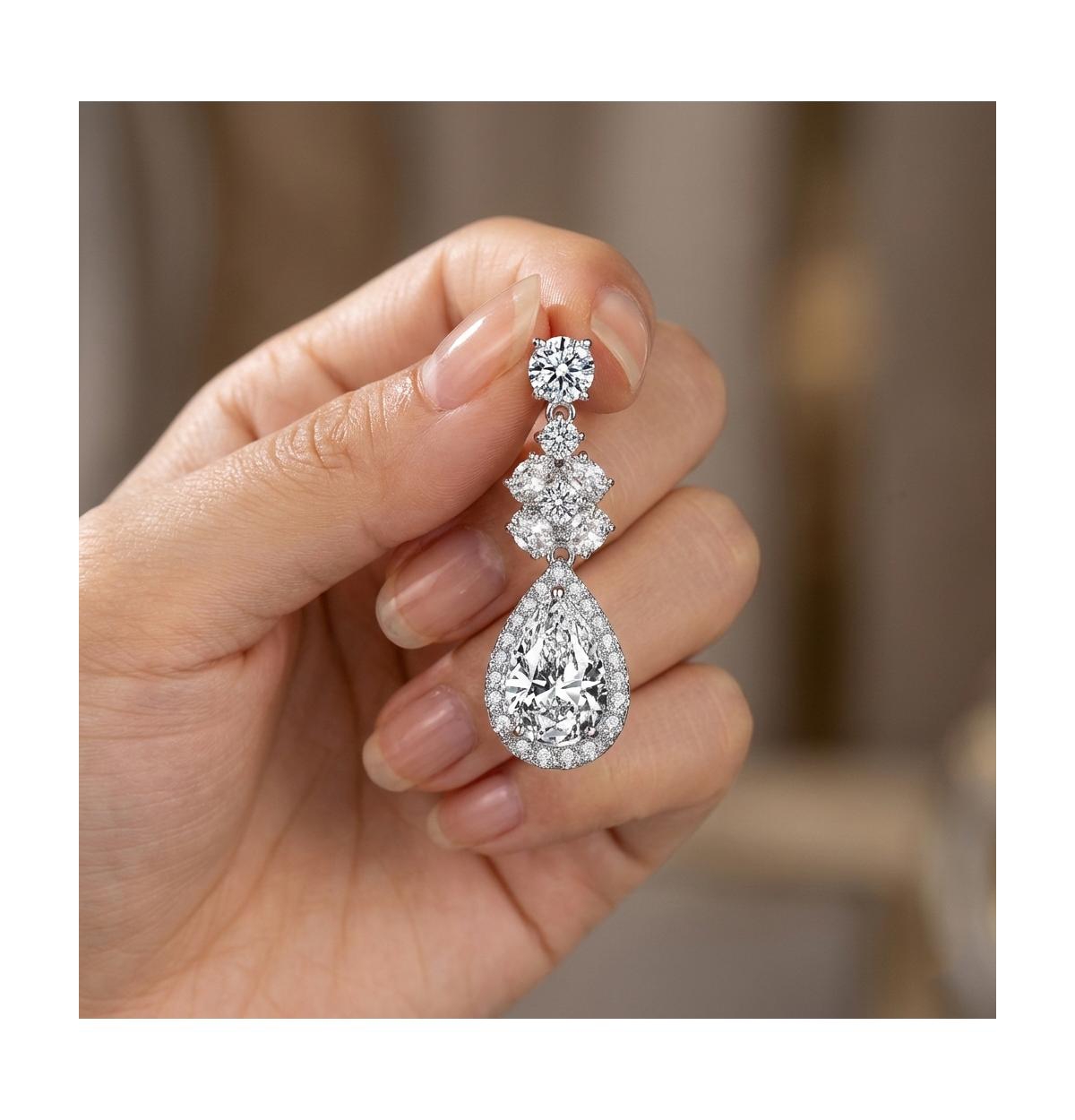 Genevive Elegant Sterling Silver White Gold-Plated Clear Cubic Zirconia Drop Earrings