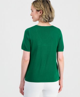 Women's Gathered V-Neck Short-Sleeve Sweater