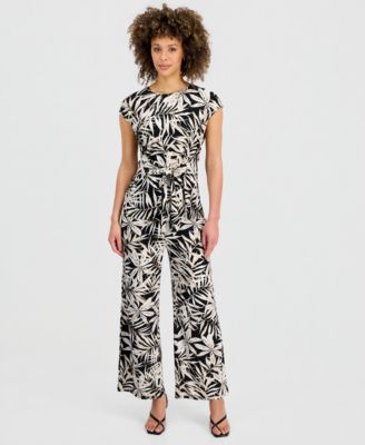 Women's Printed Cap-Sleeve Tie-Waist Top