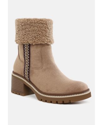 Womens Woolly Faux Fur & Embroidery Detail Boots