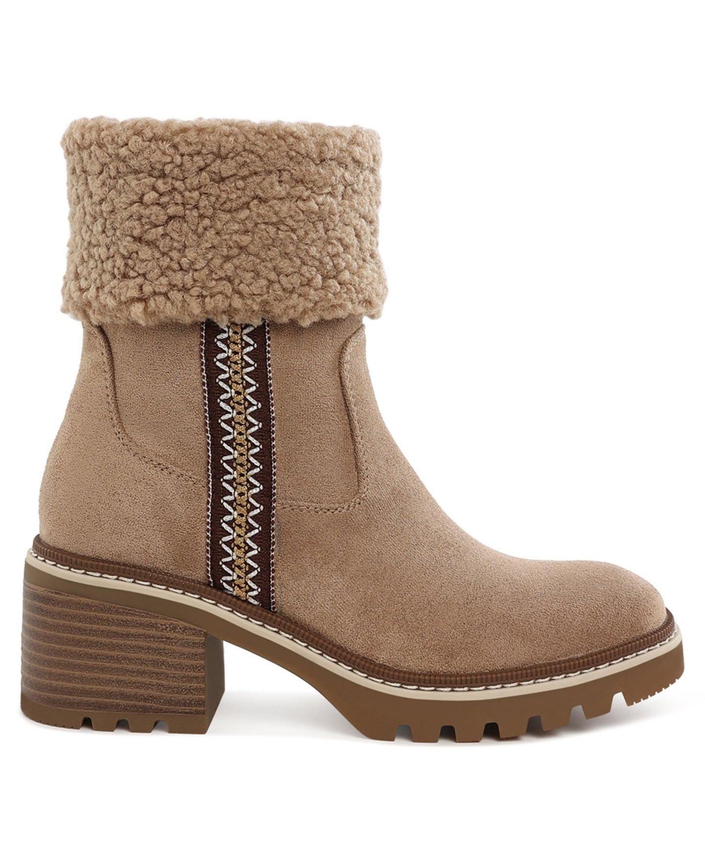 Женские ботинки London Rag Woolly Faux Fur and Embroidery Detail, цвет: Светлый бежевый — фото 4