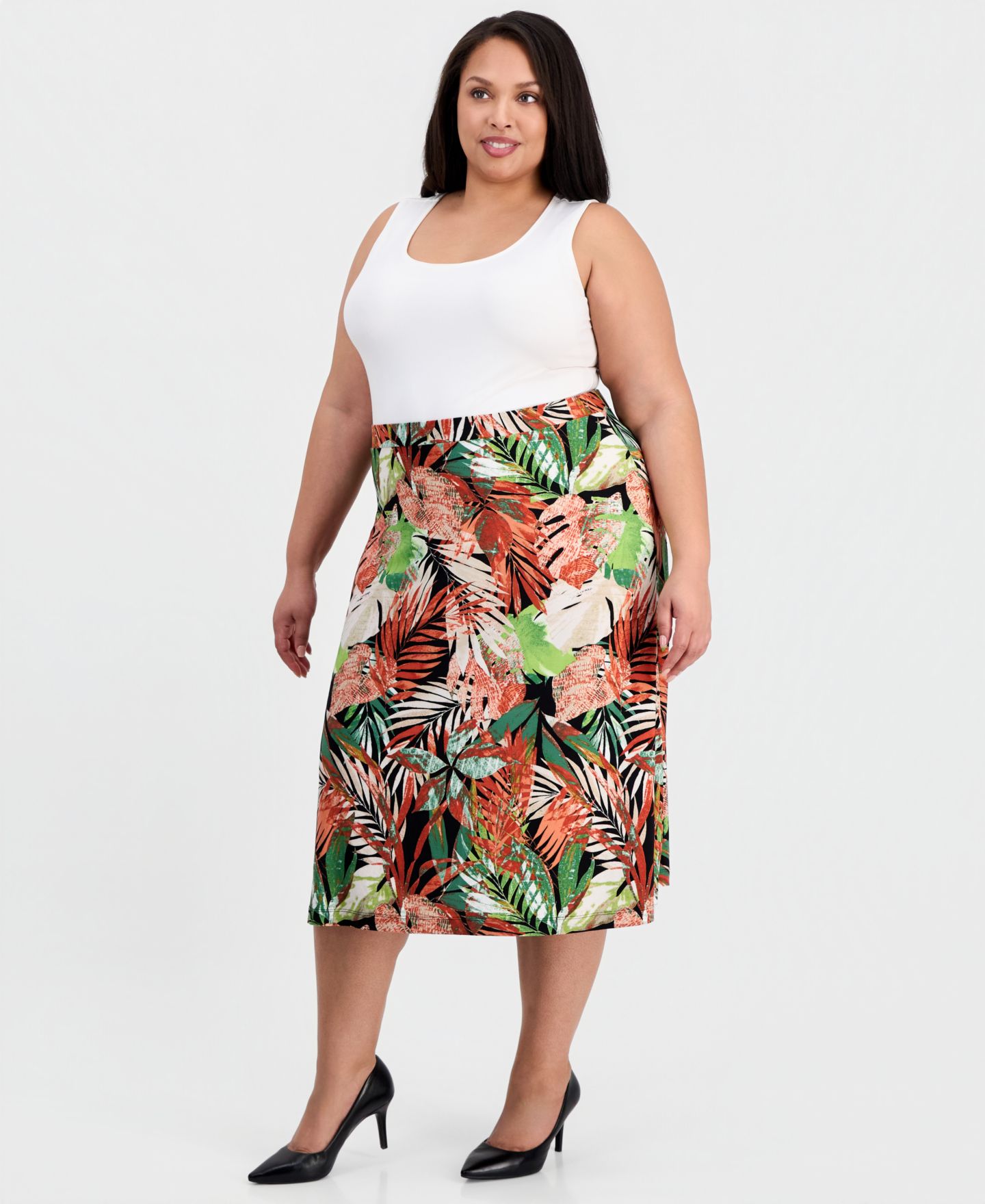 Женская юбка Kasper Plus Size Printed Pull-On Flare Midi, цвет: Чёрный разноцветный — фото 2