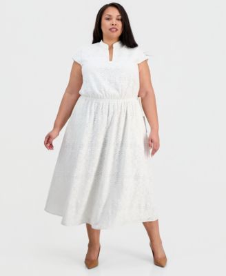 Plus Size V-Neck Cap-Sleeve Eyelet Dress