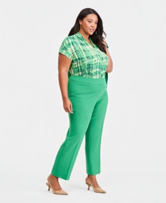 Plus Size Fly-Front Crepe High-Rise Straight-Leg Crepe Pants 