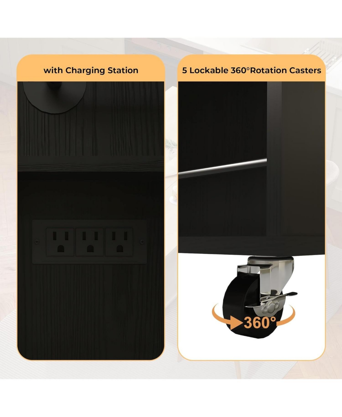 gaomon Rolling Kitchen Island with Drop Leaf Countertop, Charging Station & Ample Storage- 47.2 Mobile Cart On Wheels Pull-Out Shelves