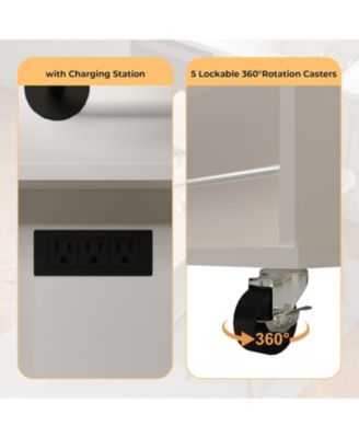 Rolling Kitchen Island with Drop Leaf Countertop, Charging Station & Ample Storage- 47.2 in Mobile Kitchen Cart On Wheels with Pull-Out Shelves