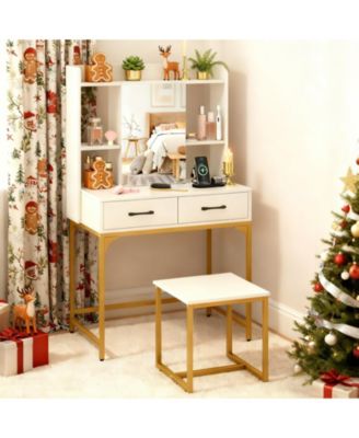 Vanity Desk with Storage Drawers and Charging Station, Makeup Dressing Table