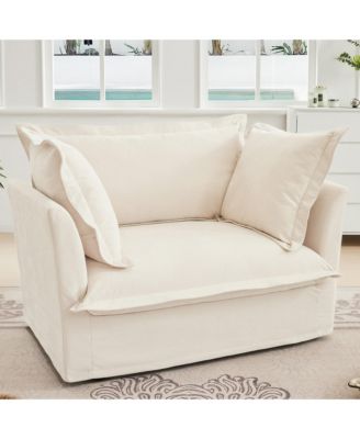 Chenille Slip-Covered Armchair with Removable Cushions, Single Seat Couch Sofa, Deep Seat & 2 Large Pillows