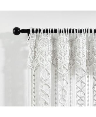Lush Decor Boho Macrame Textured Cotton Window Curtain Panel Single 40"W x 84"L White - Macrame Curtains For Windows, Room Divider, Boho Wall Decor