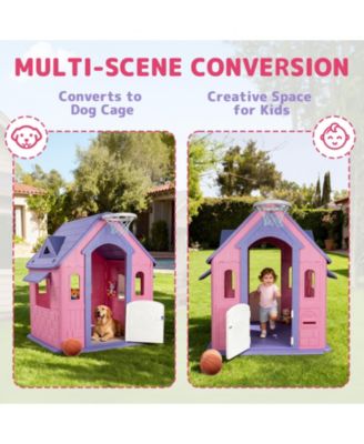 Large Kids Playhouse for Indoor Outdoor with Basketball Ring Toss Play and DIY Stickers for Girls Boys Ages 2