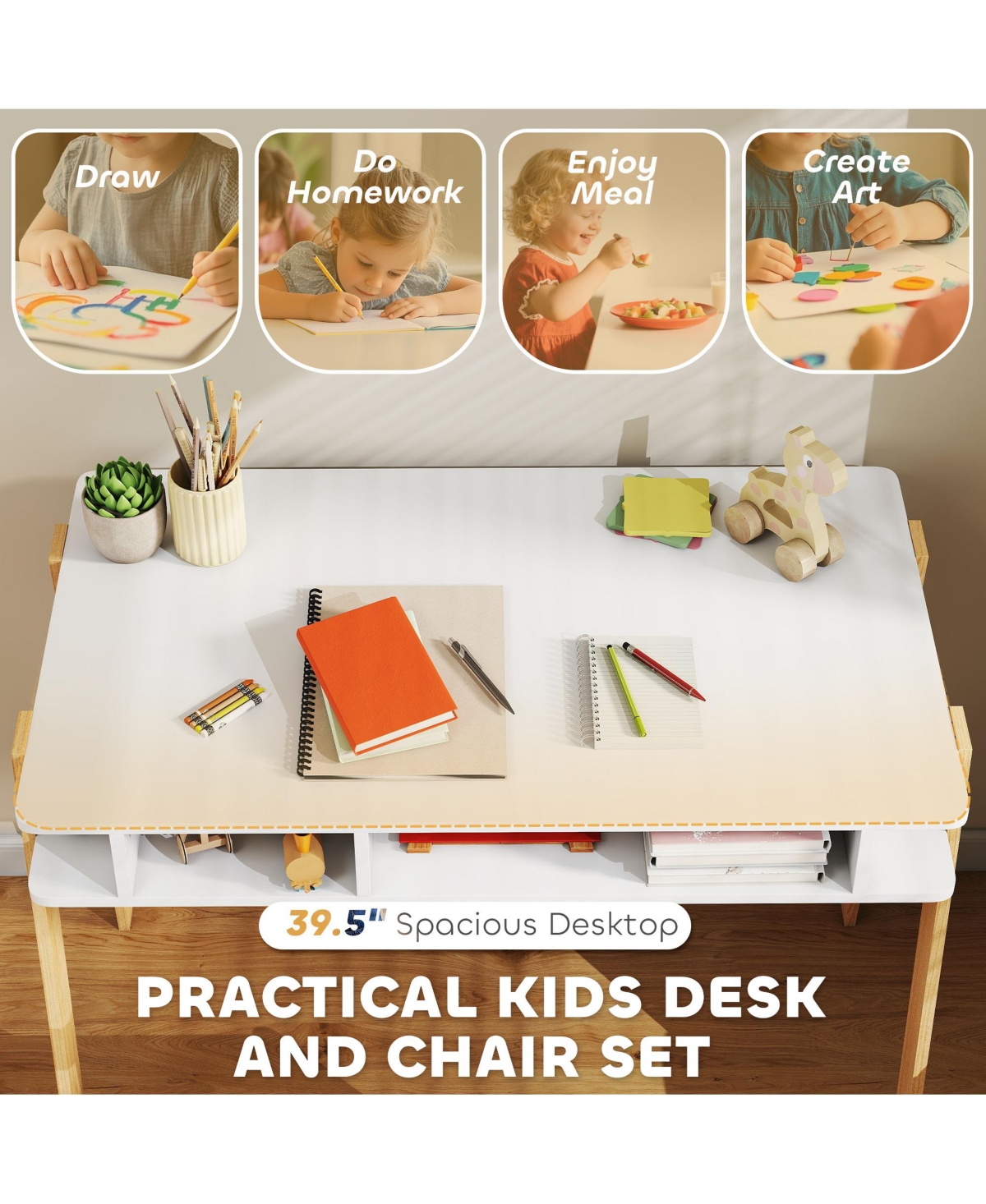 Hongge Kids Desk and Chair Set with Storage for Ages 3–12