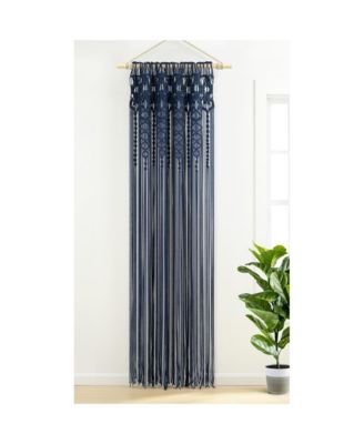 Boho Macrame Textured Cotton Window Curtain Panel Single 40"W x 84"L Navy - Macrame Curtains For Windows, Room Divider, Boho Wall Decor