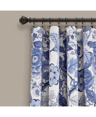Sydney Light Filtering Window Curtain Panels, Pair, 52" W x 84" L, Navy & White Drapes - Floral Curtains for Bedroom - Vintage Curtains