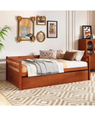 Twin Size Platform Bed with Trundle and Slat Support