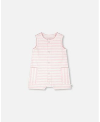 Baby Boys Cotton Striped Romper White and Pink Stripes