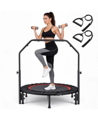 40-Inch Fitness Trampoline for Adults with Adjustable Handle Bar and Resistance Bands for Indoor/Outdoor