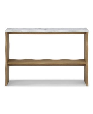 47.24" Whisper of Waves Modern Console Table w/ Marble-Pattern Top, Solid Wood Veneered Table w/ Open Storage Shelf, Entryway Table