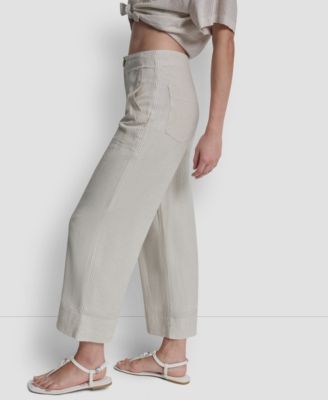 Women's Cropped Wide-Leg Linen-Blend Pants