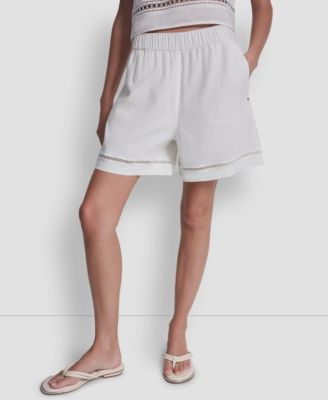 Women's Pull-On Linen-Blend Elastic Boxer Shorts